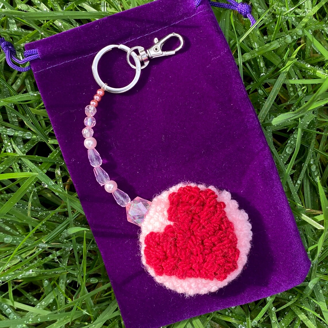Heart Key Ring Beads Key Chain Bag Charm Punch Needle Etsy