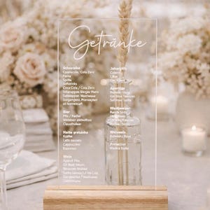 Acrylglas Menükarte Hochzeit personalisiert | Moderne Getränkekarte transparent | Wedding Tischdeko Acryl