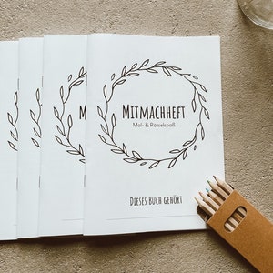 Malbuch Rätselbuch Hochzeiten Kinderbeschäftigung Gastgeschenk Hochzeit Malbuch Set mit Buntstiften Hochzeitsmalbuch mit Buntstiften Bild 1