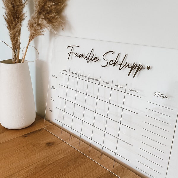 Wochenplan Acrylglas | Familienplaner | Personalisierter Monatsplaner | Familienkalender für die Wand | Familienkalender