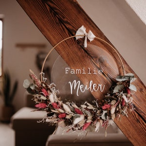 Dried flower wreath with acrylic glass pane | Wall wreath | Door wreath with dried flowers | Topping out ceremony gift | Wedding gift