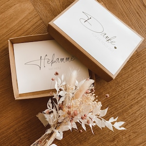Regalo de partera ? Caja de regalo | Ramo de flores secas | Gracias partera | Regalo partera | Tarjeta de agradecimiento | partera gracias