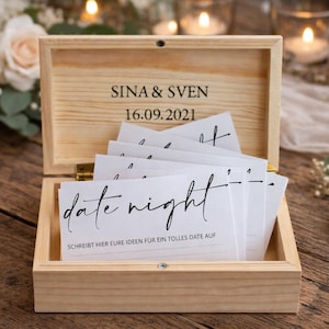 Wedding game for guests – Personalized Date Night Box | Wooden box with date ideas | Creative wedding gift & guest book alternative