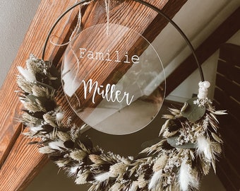 Dried flower wreath with acrylic glass pane | Wall wreath | Flower wreath | Door wreath personalized | Gift idea topping out ceremony | Wedding gift