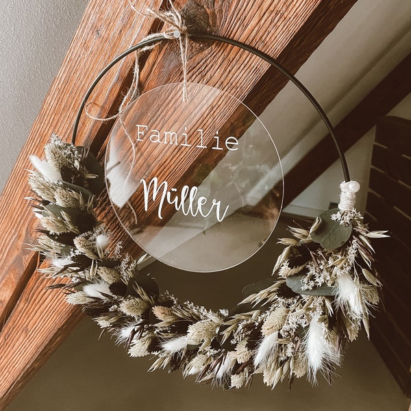 Dried flower wreath with acrylic glass pane | Wall wreath | Flower wreath | Door wreath personalized | Gift idea topping out ceremony | Wedding gift