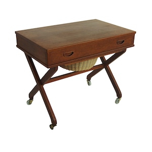 Vintage teak sewing table / cabinet in mid century modern design. Denmark 1960s.
