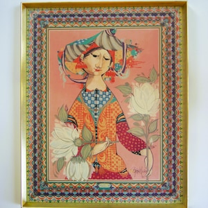 Bjorn Wiinblad - Rare framed vintage poster - Lady of the east - Denmark 1970.