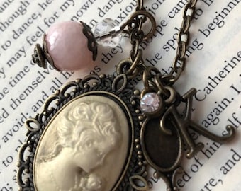 Cameo Necklace, Beige Cameo Necklace, Regency Style Cameo Necklace, Long Cameo Necklace, Vintage Cameo Necklace, Personalized Cameo Necklace