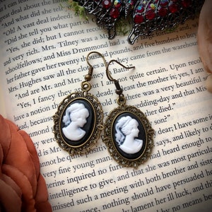 Cameo Earrings, Black Cameo Earrings, Regency Inspired Cameo Earrings, Black Cameo Earrings, Dangle Cameo Earrings