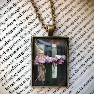 Flower Book Art Necklace, Book Art Necklace, Jane Austen Book Necklace for Her