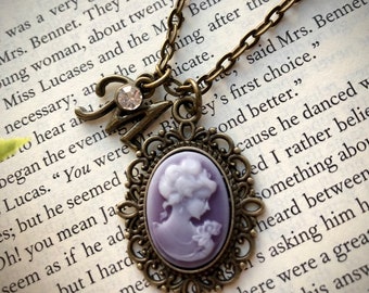 Purple Cameo Necklace, Cameo Necklace, Vintage Cameo Necklace, Vintage Purple Cameo Necklace, Regency Jewelry, Regency Cameo Necklace