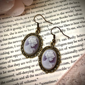 Purple Cameo Earrings, Cameo Earrings, Regency Style Earrings, Drop Earrings