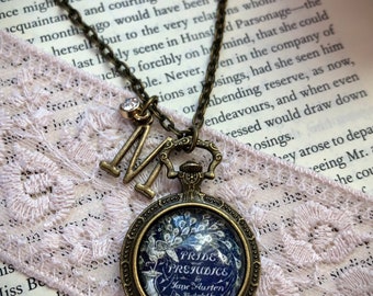 Pride and Prejudice Necklace, Pride and Prejudice Personalized Necklace, Jane Austen Necklace, Initial Charm