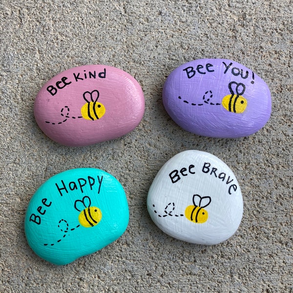 Bee Painted Rocks, Garden Rocks, Motivational Rocks