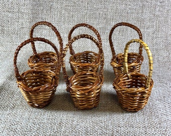 6 Ceramic Wicker Bread Crisp Basket Dollhouse Miniatures Supply Bakery Kitchen