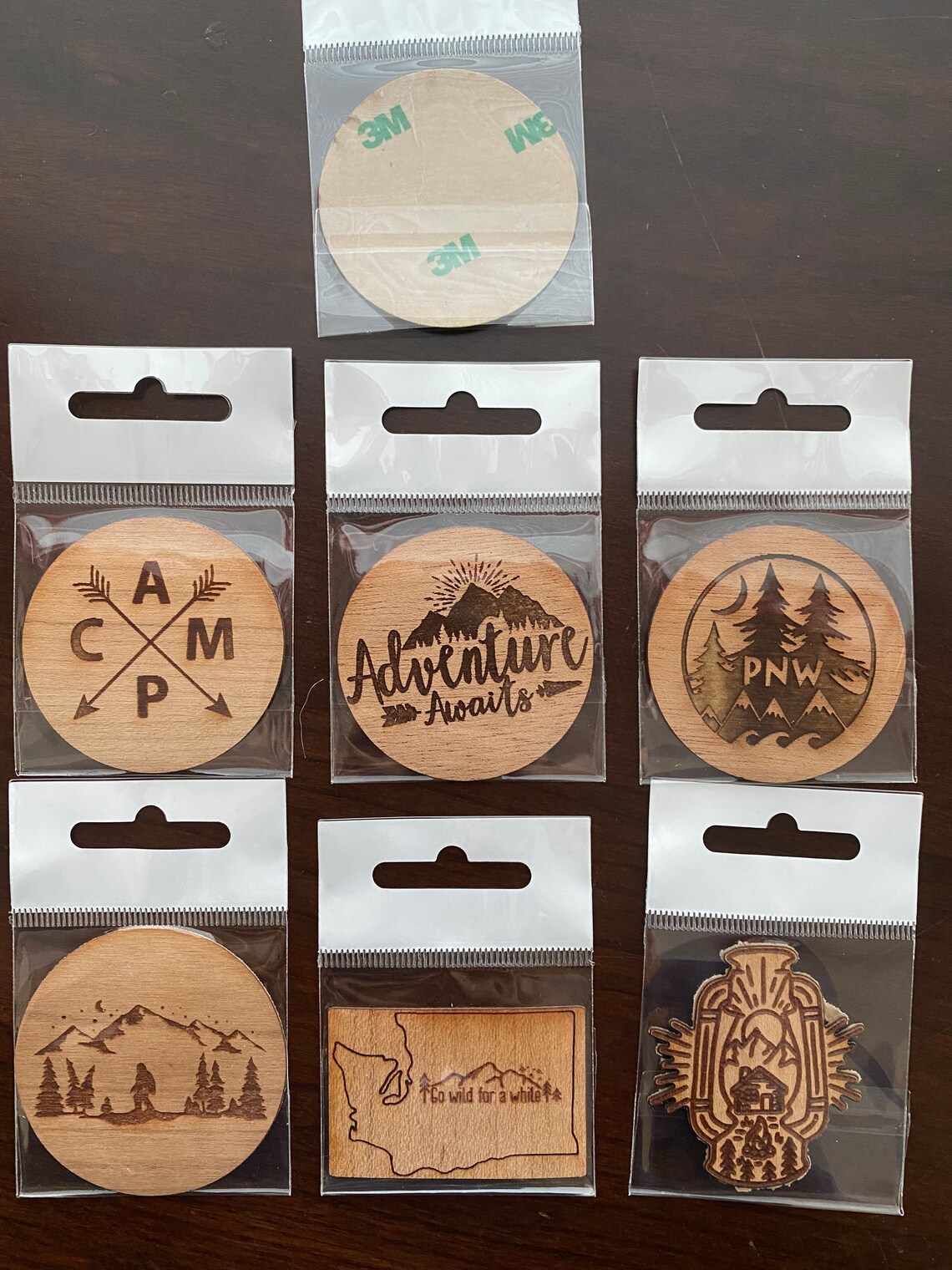 2 Round Wood Veneer Stickers Various Designs Etsy
