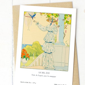 Chic Grußkarte: Vintage Fashion Plate - Robe de Lingerie pour la Campagne aus der "Gazette du Bon Ton" (weiß/vintage)