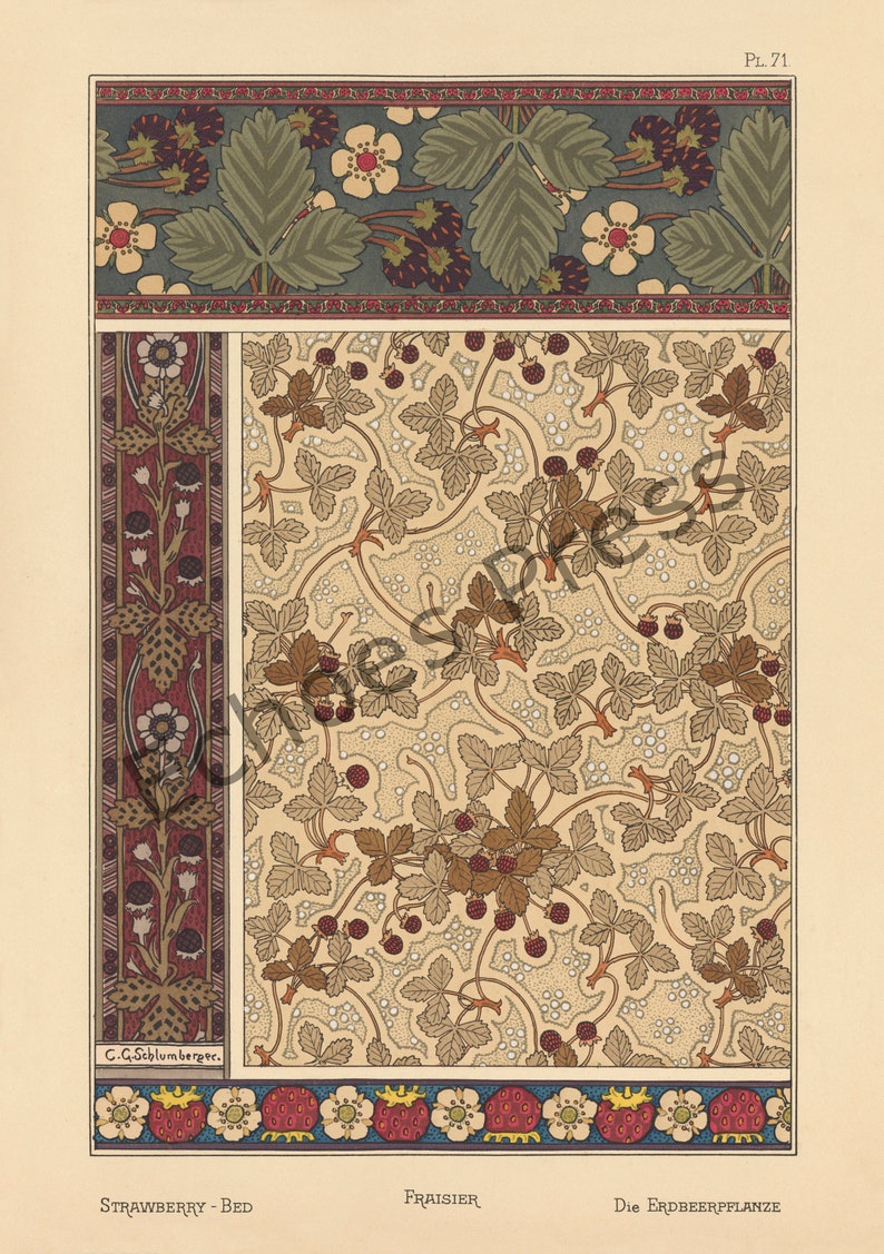 Art Nouveau Set of 4 Floral Print Collection Art Deco Large Etsy