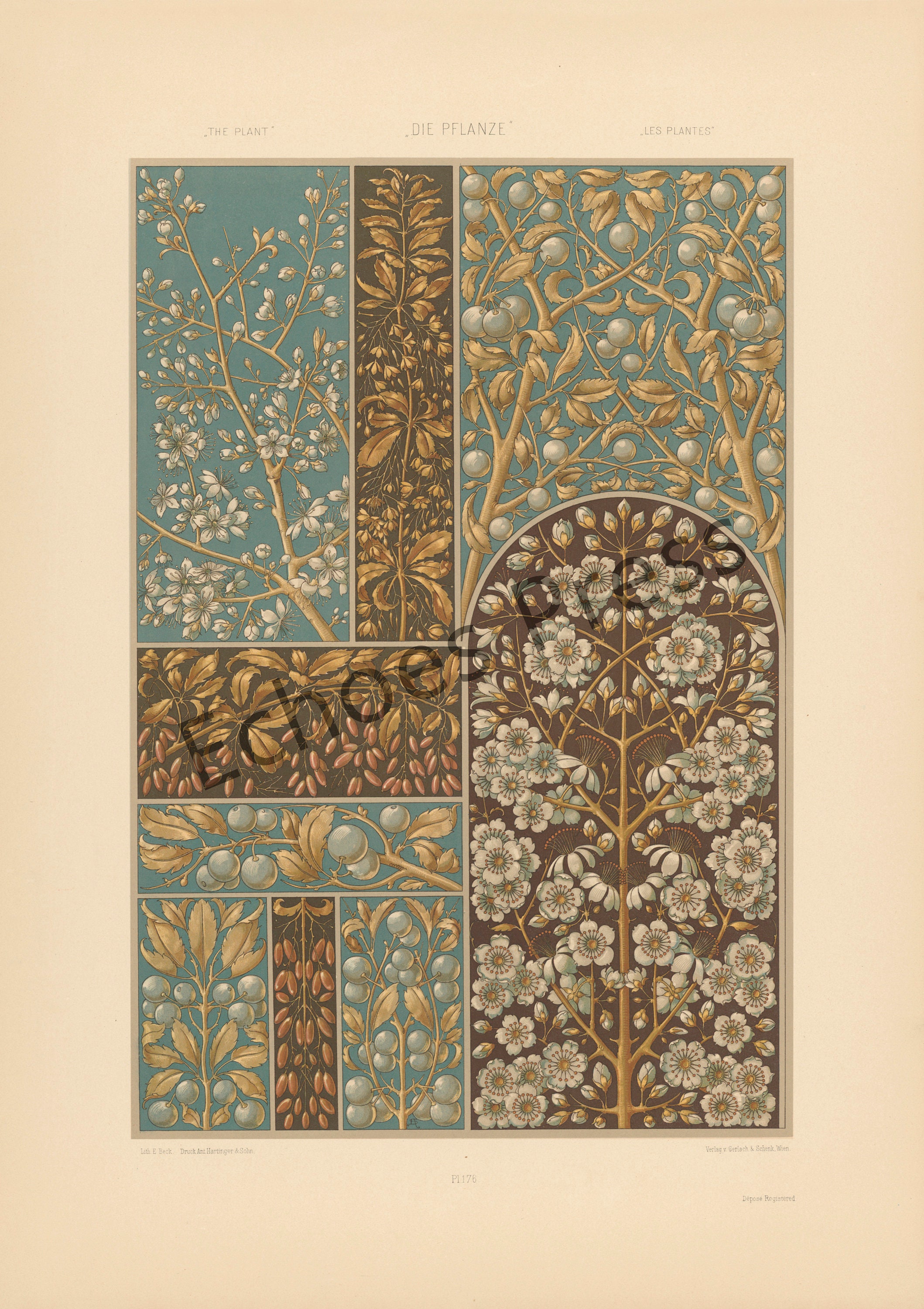 Art Nouveau Set of 4 Floral Print Collection: Art Deco Large - Etsy