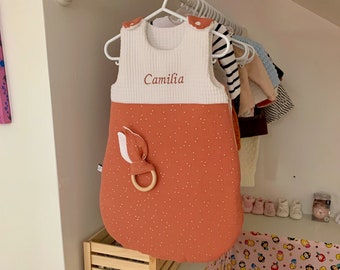 Sacco a pelo in doppia garza ricamato, versione estiva, mezza stagione o invernale, diversi colori tra cui scegliere, con o senza strass