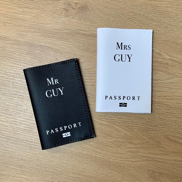 Protège passeport en simili cuir Mr ou Mrs à personnaliser