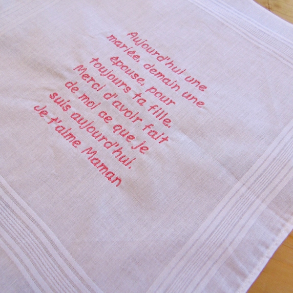 Embroidered handkerchief to personalize for wedding or other occasion, 100% cotton