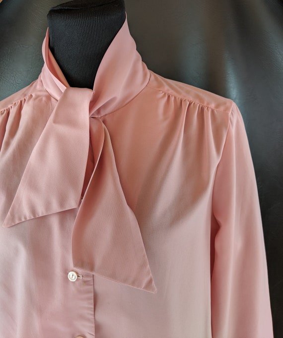 70s Vintage Pussy Bow Pink Blouse