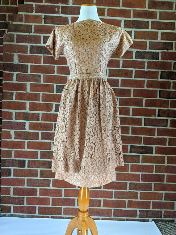 50s Lace Dress Detachable Apron Rose Gold