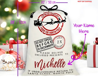 Personalized Santa Sack, Christmas Sack, Christmas Gift Bag, First Christmas Gift, Christmas Eve Box, Holiday Gift Bag, Custom Gift Bag