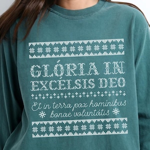 Glory to God Latin Long Sleeve Shirt for Christmas Holiday