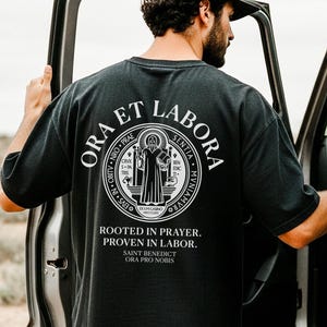 Ora Et Labora Pray and Work Saint Benedict Catholic Tee