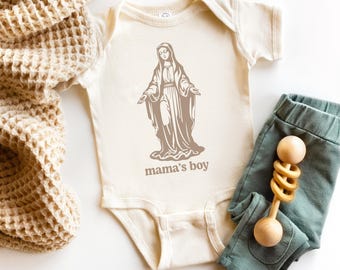 Mama's Boy Baby Bodysuit: Virgin Mary Catholic Gift