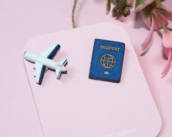 Airplane and suitcase earrings | Travel girl | passports and plane earrings, plastic earrings, cute