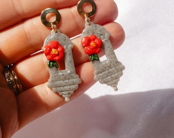 El morro Viejo San Juan PR, Maga Flower, Hibiscus Earrings, Handmade, Island, Puerto Rico jewelry, clay earrings lightweight, culture