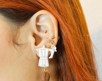 Coffee cup earrings, Moka pot coffee jewelry, Coffee earrings, food jewelry Espresso earrings, Coffee lovers gifts, coffee pot, coffee bean