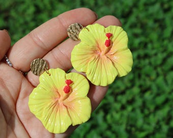 Maga Flower | Caribbean Design | Hibiscus Earrings | Handmade |Island| Islander | Puerto Rico jewelry | Yellow | Special Edition