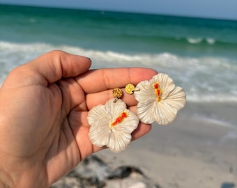 Caribbean Earrings | Hibiscus Earrings | Handmade |Island| Islander | Puerto Rico jewelry | white | Maga flower |poppies|Lightweight earring