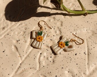 Greca Earrings sunflower | Moca earrings | Network|  Hibiscus Earrings | Handmade | Puerto Rico jewelry, gift for her