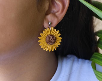 Sunflower Earrings, flowers, Handmade jewelry, Sunflower Lovers, sunflowers, stainless steel, lightweight, nature