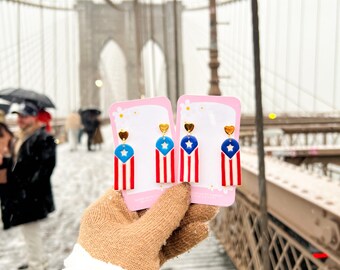 Puerto Rico Flag, polymerclay, Handmade, Puerto Rico Earring, Island made, san juan door earrings