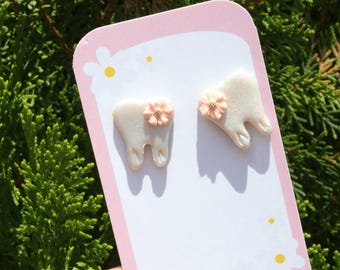 Tooth Earrings studs, Dentist Jewelry, studs, gift for her, white pearl