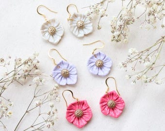 Flowers Earrings, elegant, unique, lightweight, stainless steel, gold metal, handmade, clay