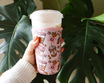 Coffee Sleeve, Pattern Drink Sleeve, Gifts for her, Coffee Cozy, lovers, coffee lover girls, Disney, Barista