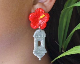 Maga Flower & El Morro Earrings, Handmade Puerto Rican-Inspired Jewelry, culture, island life, borinquen