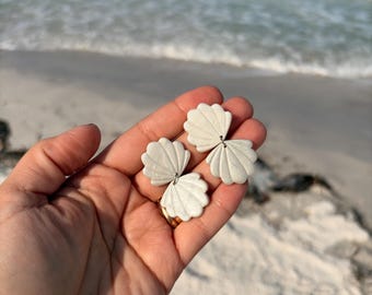 Shell Earrings, summer earrings edition, white pearl, aqua green, lightweight, stainless steel, clay, colorfully summer, island life