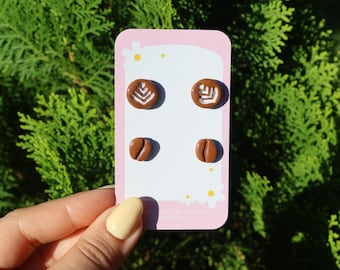 Coffee Studs earrings - Latte Art - Coffee Bean - Coffee Lovers - Barista