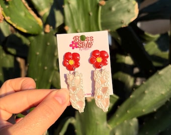 Puerto Rico island and flor de Maga handmade, shell, white pearl, Island girl, Homeland, Caribbean vibe