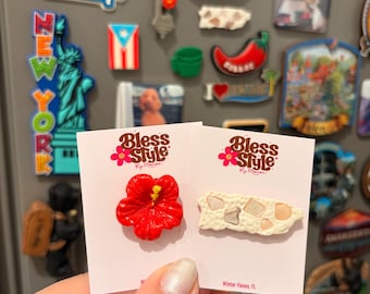 Puerto Rico Magnets, Mini magnets, Refrigerator, Island, PR, Butter Cup, PR Flag, Hibicus maga flower, El morro