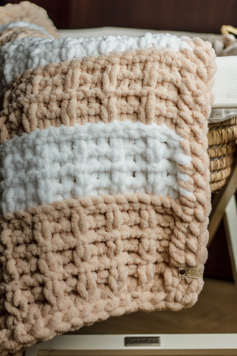 Stripped Neutral Color Handknitted Baby Blanket Soft Beige Etsy
