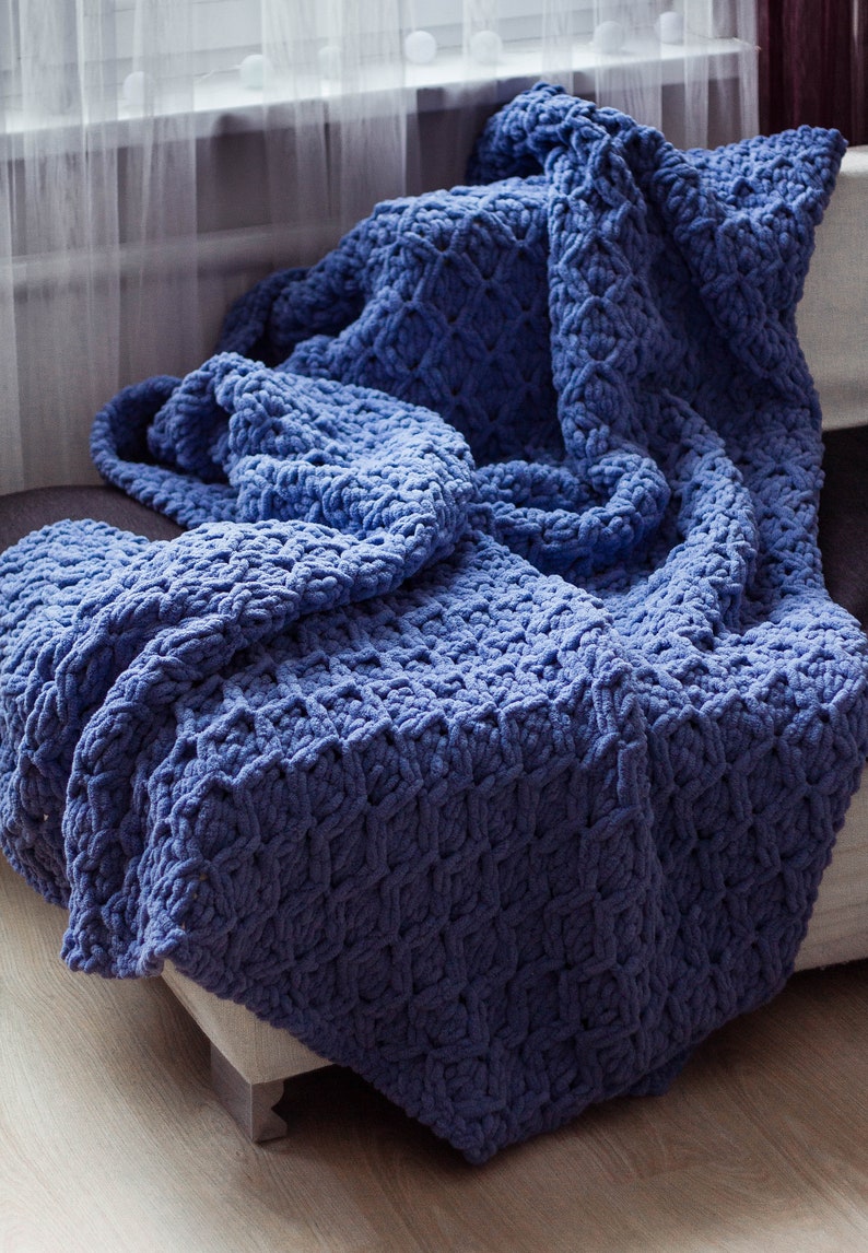 Queen Size Bedspread Knitted Chunky Blanket Chunky Knit Etsy